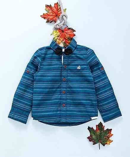 ZY Baby Striped Full Sleeves Shirt With Bow - Blue