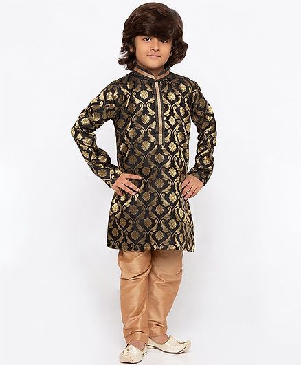 JBN Creation Design Printed Full Sleeves Sherwani & Churidar Set - Black