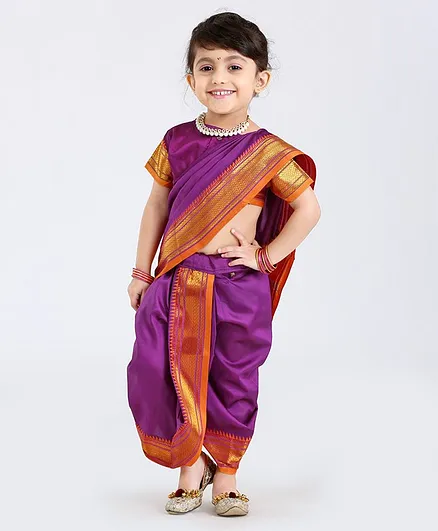 Bhartiya Half Sleeves Blouse And Nauvari Saree - Purple