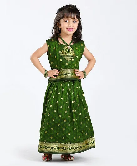 Bhartiya Paridhan Embroidered Lehenga Choli Set With Silk Border - Green