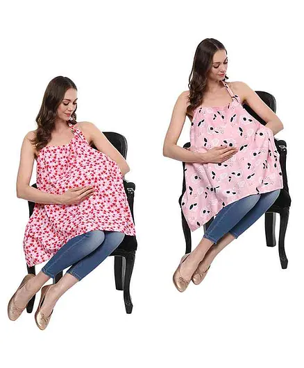Wobbly Walk Nursing Covers Heart & Floral Print Pack of 2 - Red Pink