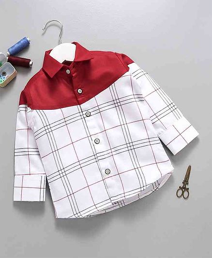Knotty Kids Dual Checks Full Sleeves Shirt - Red & White