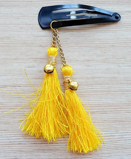 Pretty Ponytails Silk Tassels Hair Clip - Yellow