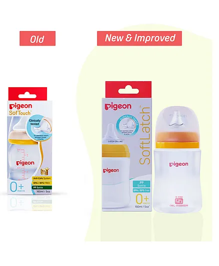 Pigeon Plastic Feeding Bottle With Slow Flow Teat Yellow - 160 ml