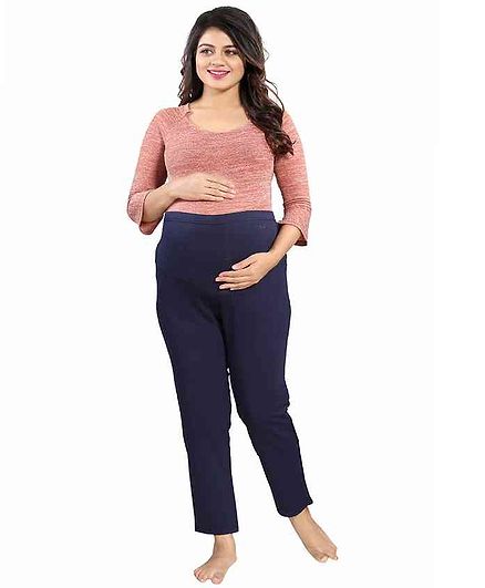 Mamma's Maternity Solid Full Length Maternity Bottom - Blue