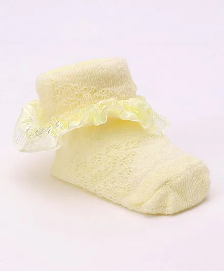 Cute Walk by Babyhug Ankle Length Sock Shoes - Light Yellow
