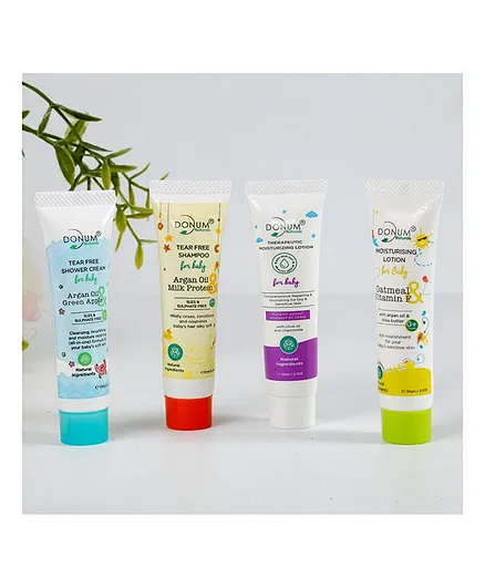 Donum Naturals Daily Use Kit of Moisturizing, Glowing, Nourishing Cream ,Lotion, Body Wash & Shampoo For Baby Combo of 4 - 10 ml & 10 gm