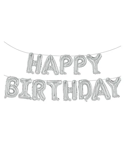 Amfin Happy Birthday Letter Foil Balloons Silver - Pack of 13