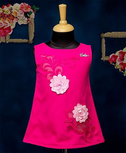 Barbie By Many Frocks & A Line Dress With Rose - Magenta