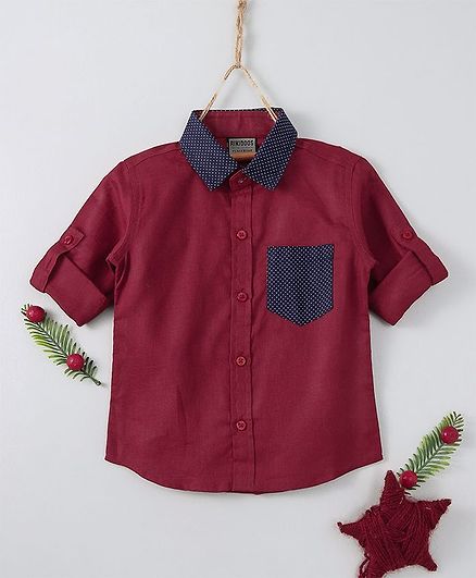 Rikidoos Full Sleeves Solid Shirt - Maroon