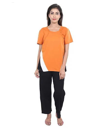 9teenAGAIN Solid Nursing Night Suit Set - Orange