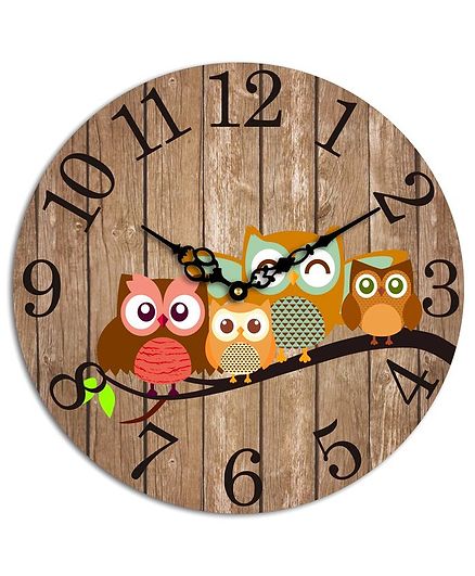 Studio Shubham Owl Design Wooden Wall Clock - Brown
