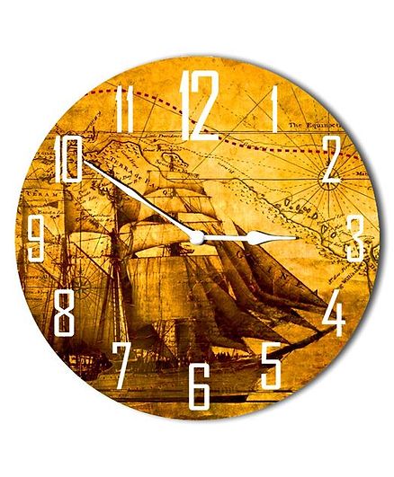 Studio Shubham Boat & Map Design Wooden Wall Clock - Yellow Brown