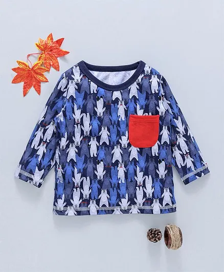 Kookie Kids Bear Printed Full Sleeves Tee - Blue