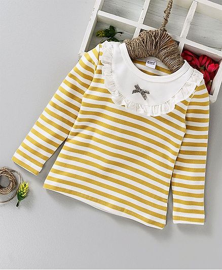 Menga Wa Striped Frilly Full Sleeves Top - Yellow