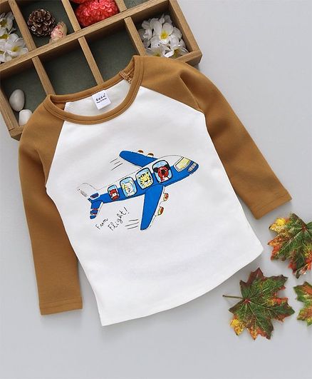 Menga Wa Aeroplane Print Full Sleeves Tee - Brown