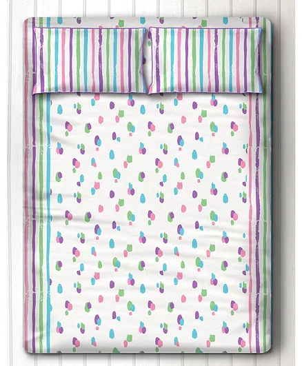 Silverlinen Striped Double Bed Sheet & 2 Pillow Covers Set - Multicolour