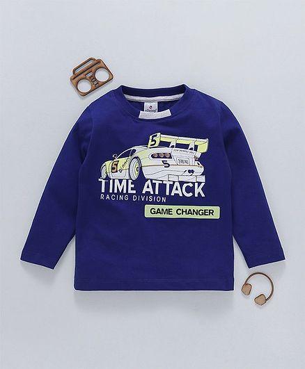 Ollypop Full Sleeves Tee Car & Text Print - Dark Blue