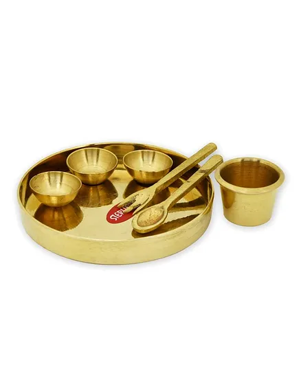 Shripad Steel Home Brass Dinner Set Toy - Golden