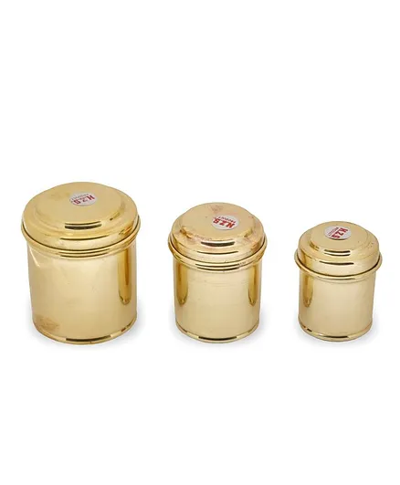 Shripad Steel Home Miniature Brass Container Set of 3 - Golden