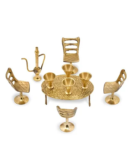 Shripad Steel Home Dining Table Set - Gold