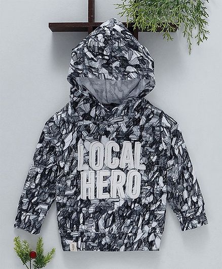Ollypop Full Sleeves Hooded Sweatshirt Local Hero Print - Grey