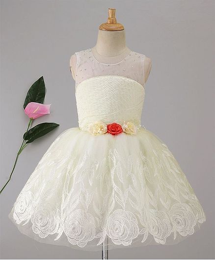 Enfance Floral Embroidered Sleeveless Dress - Cream