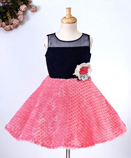 Maalka Sleeveless Flower Applique Dress - Pink