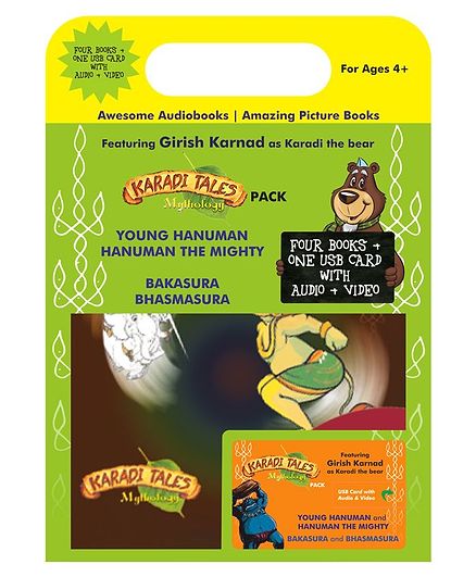 Mythology Hanuman And Bhasmasura Pack Four Books Plus One USB Card With Audio Video - English