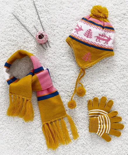 Babyhug Woollen Set Tree Design Yellow - Diameter 13 cm