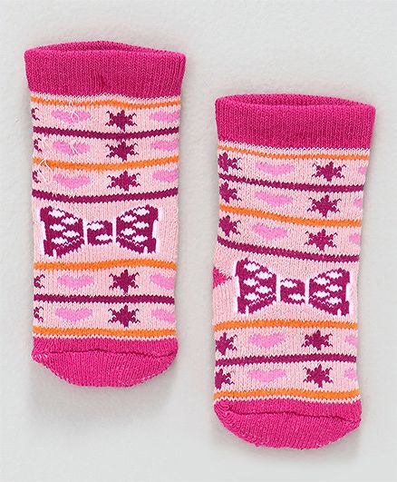 Cute Walk By Babyhug Terry Antibacterial Ankle Length Socks Star Design - Pink