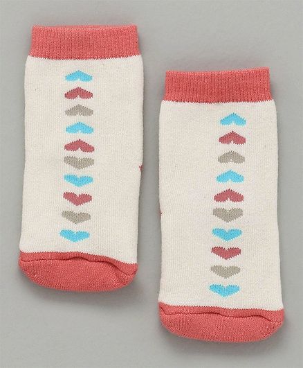 Cute Walk By Babyhug Terry Antibacterial Ankle Length Socks Heart Design - Coral