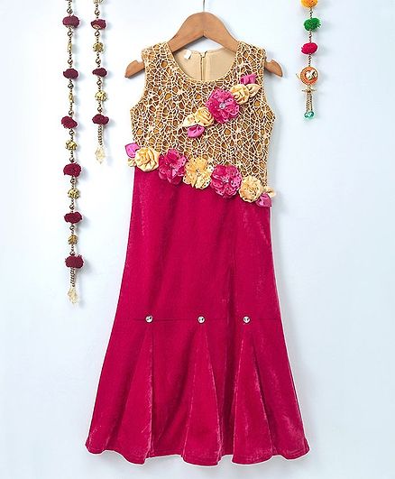 Aarika Sleeveless Velvet Self Design Gown - Pink