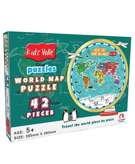 Kidz Valle World Map Puzzle Blue - 42 Pieces