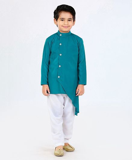 Ridokidz Solid Full Sleeves Kurta & Pajama Set - Green