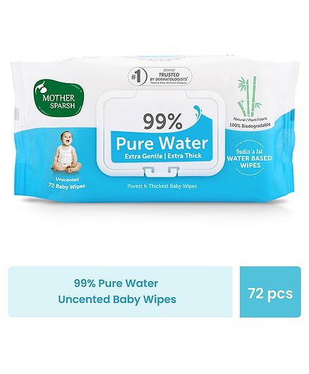 Mother Sparsh Unscented 99 Percent Pure Water Wipes Extra Gentle Sensitive Skin - 72 Pieces