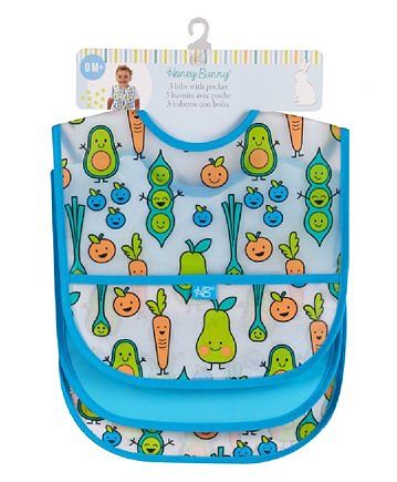 Honey Bunny Waterproof Bibs With Pocket Blue - Pack of 3