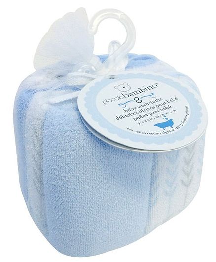 Piccolo Bambino Printed Wash Clothes Pack of 8 - Blue