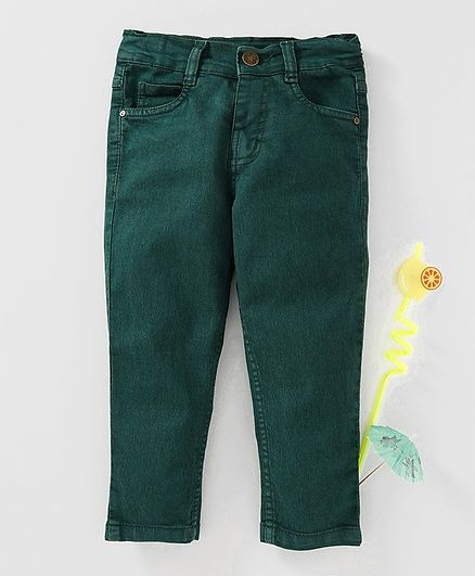 Babyhug Full Length Cotton Trouser with Adjustable Elastic - Green