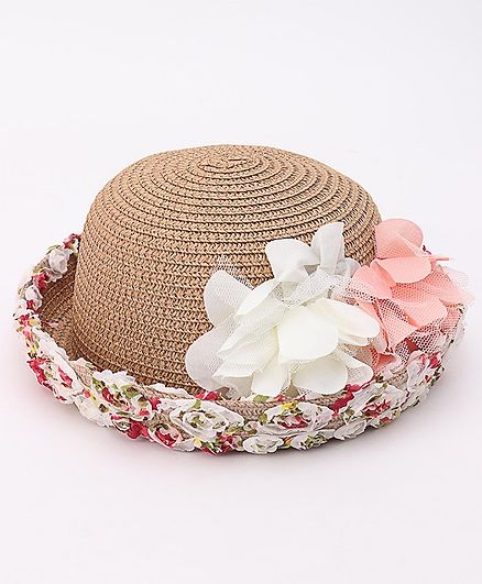 Babyhug Hat Floral Detail Beige - Diameter 17 cm