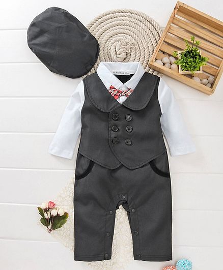 Mark & Mia Full Sleeves Solid Romper With Cap - Grey