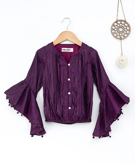 Soul Fairy Front Open Ruffled Sleeves Top - Purple