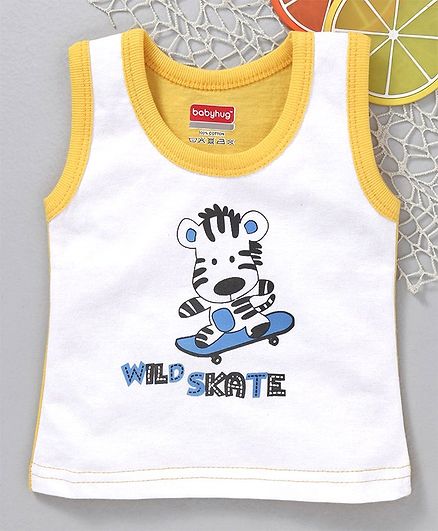 Babyhug Sleeveless Vest Wild Skate Print - White Yellow