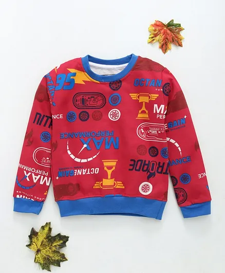 Swanky Me Full Sleeves Car Race Design Sweatshirt - Red