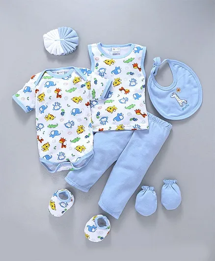 Montaly Baby Clothing Gift Set Animal Print Blue - 8 Pieces