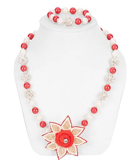 Daizy Star Necklace & Bracelet Set - Red & White