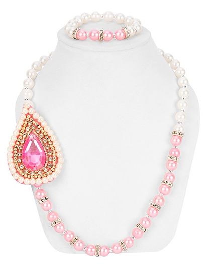 Daizy Ethnic Necklace & Bracelet Set - White & Pink