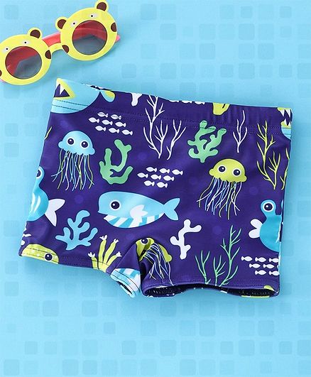 Babyhug Swimming Trunk Marine Life Print - Navy Blue
