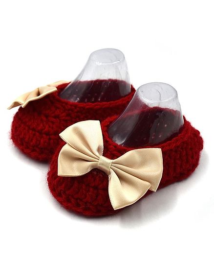 Magic Needles Bow Applique Booties - Maroon