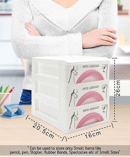 3 Compartment Small & Compact Table Top Multipurpose Storage Organizer- White Pink